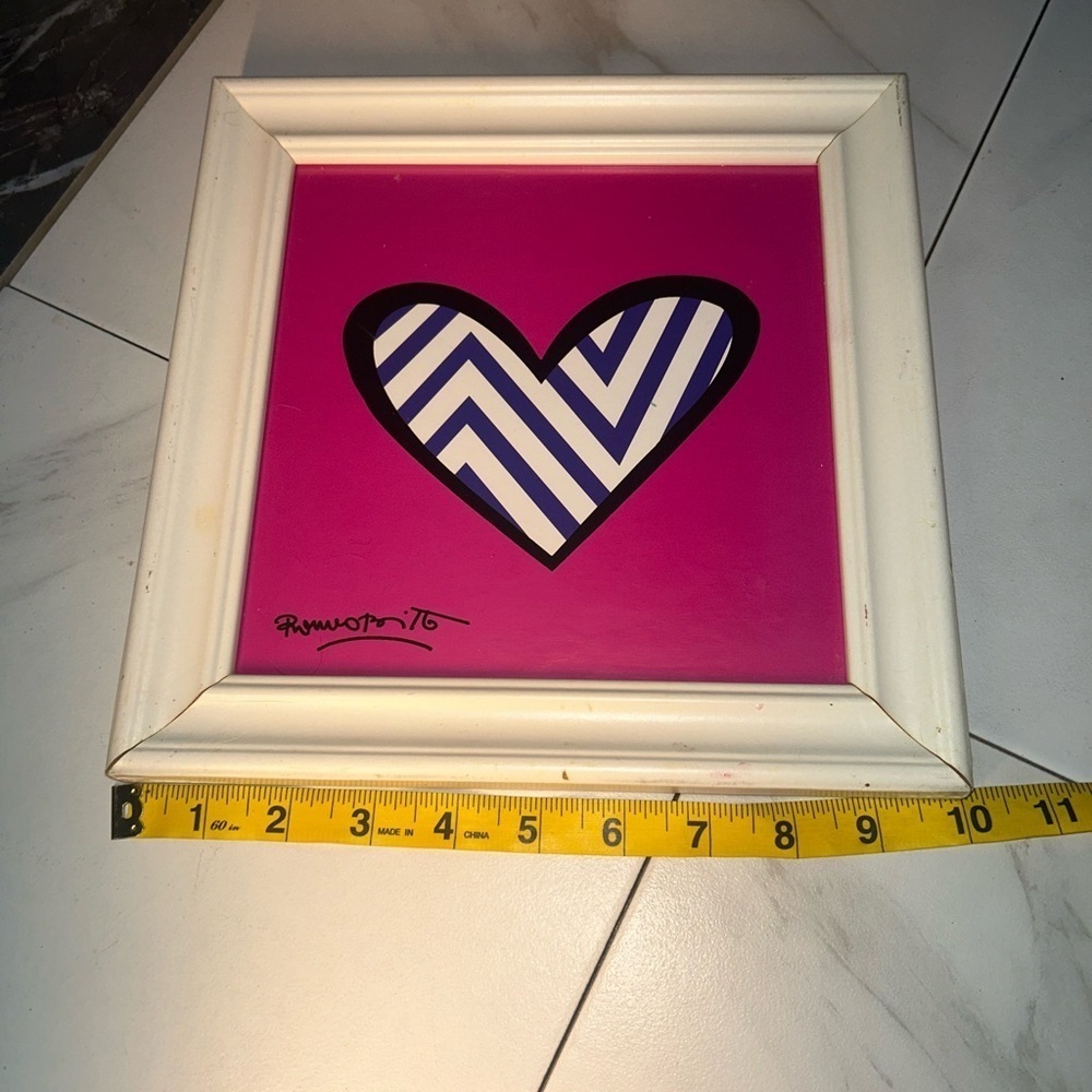 Vintage Wall Art Retro Heart Pattern Chevron Print Pink White Wooden Frame - Picture 4 of 6